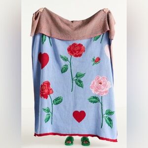 NWR Anthropologie Cotton Sweater Knit Floral Throw Blanket
